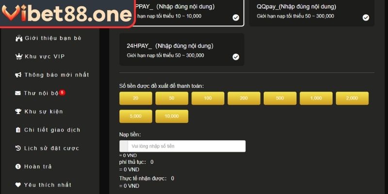 Nạp Tiền VIBET88 – Hướng Dẫn Cách Thao Tác Chi Tiết 2 Nạp tiền VIBET88 qua ví điện tử