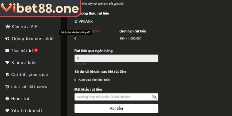 Rút tiền VIBET88 qua ngân hàng